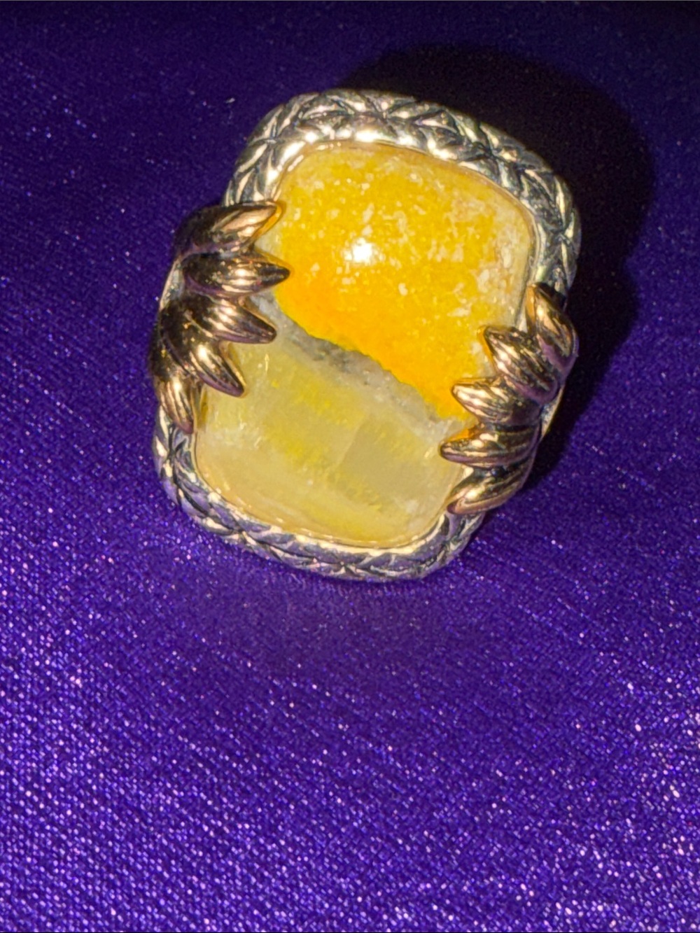 Double Color Bright Yellow Agate in Sterling Silver & Brass by Studio Barse